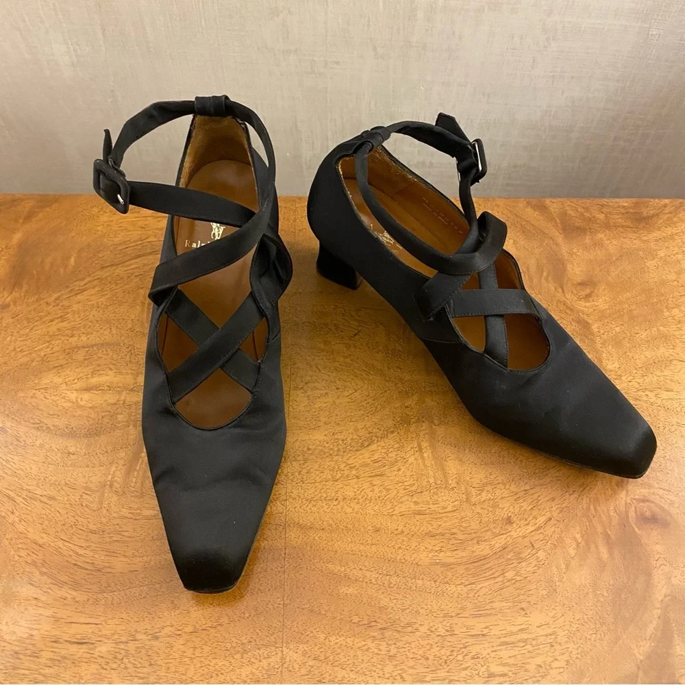 Vintage Ralph Lauren Black Satin Shoes Size 6 - Picture 12 of 16